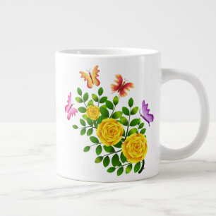 Yellow Rose Flowers And Butterfles-64567 Large Coffee Mug