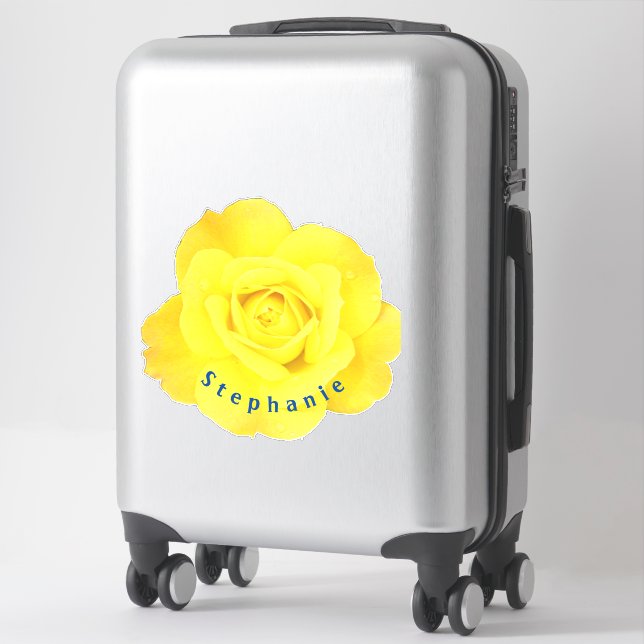 Yellow Rose Flowers Blue Name Text Template Cute (Suitcase)