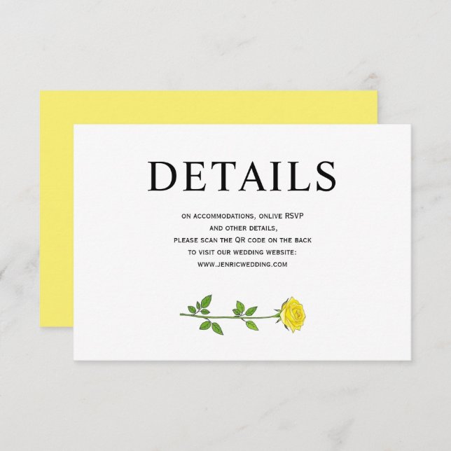 Yellow rose flowers QR wedding details  Enc Enclosure Card (Front/Back)