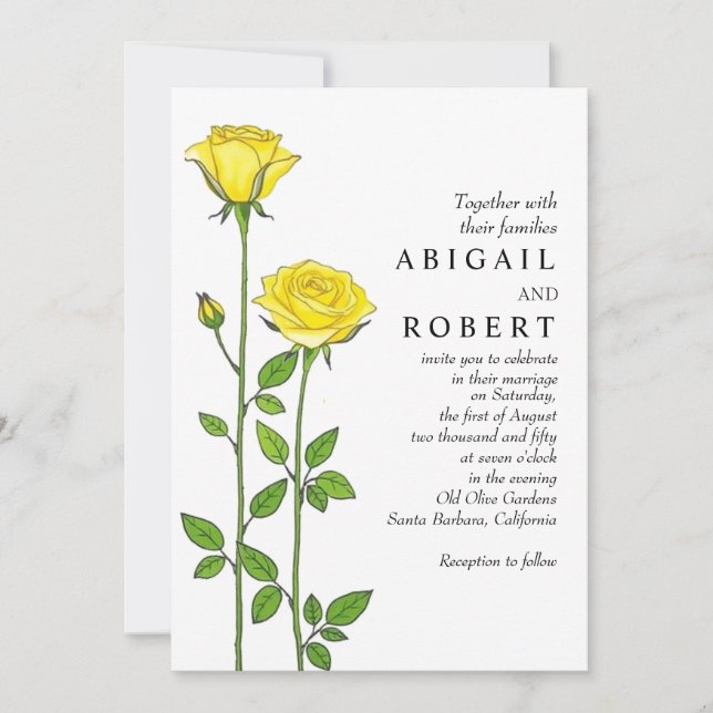 Yellow rose flowers romantic floral wedding invitation (Front)