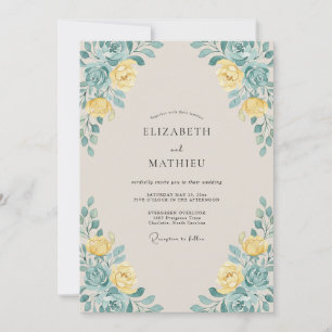 Yellow Rose Foliage Wedding Invitation