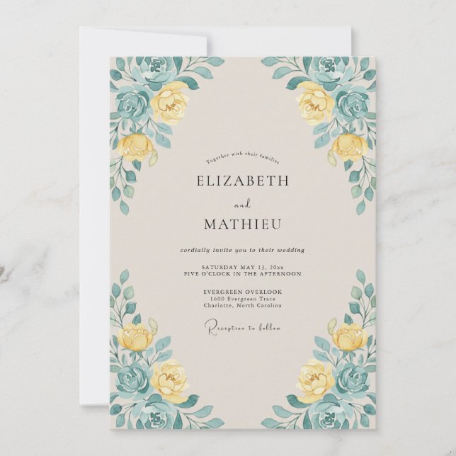 Yellow Rose Foliage Wedding Invitation (Front)