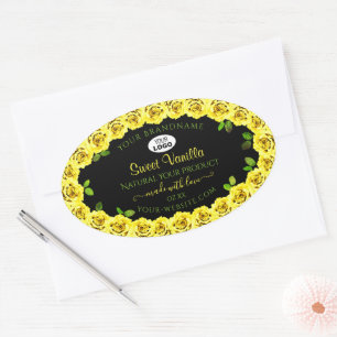 Yellow Rose Frame on Black Product Label with Logo