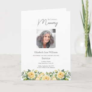 Yellow Rose Funeral Order of Service Photo Card