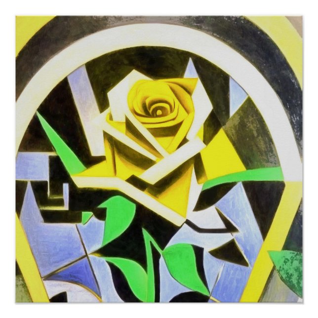 Yellow Rose Geometric Style With Art Deco  Poster (Front)