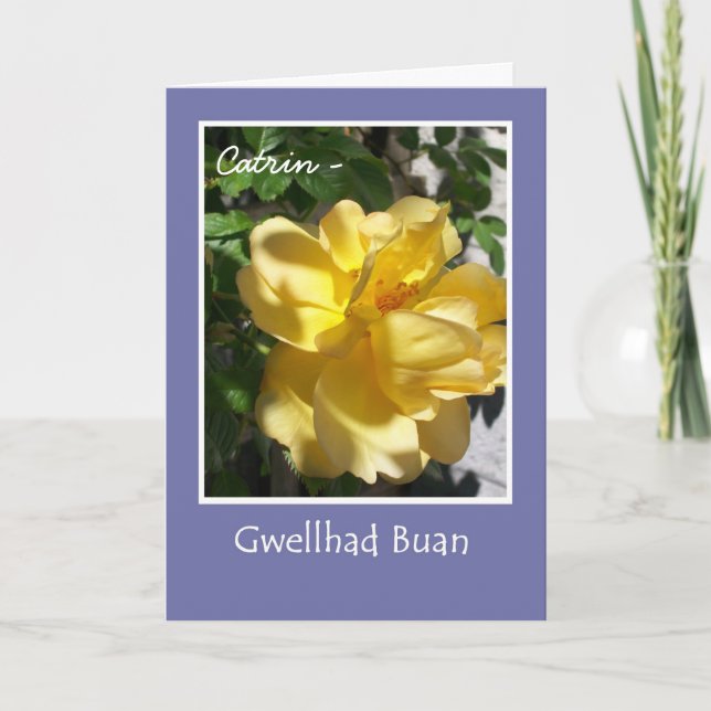 Yellow Rose Get Well Card to Personalise, Welsh (Front)