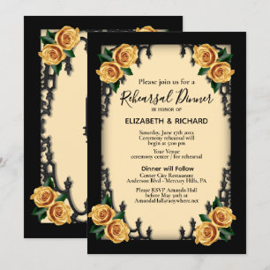 Yellow Rose Gothic Rehearsal Dinner Yellow Invitation