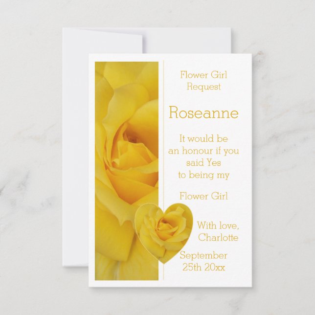 Yellow Rose Heart Design Flower Girl Request Invitation (Front)