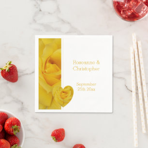 Yellow Rose Heart Design Wedding Napkin