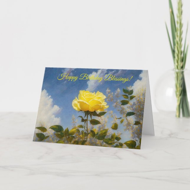 Yellow Rose in a Garden Art Faith Birthday Card (Front)