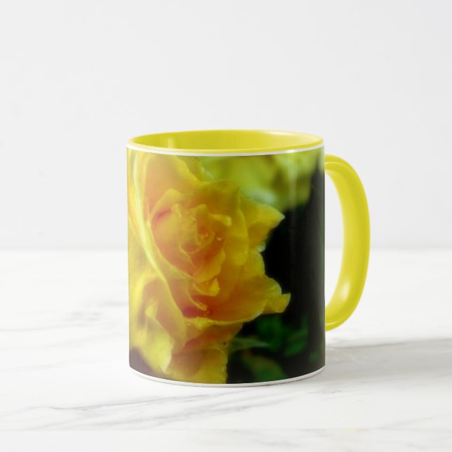 Yellow Rose in Rain beverage Mug (Front Right)