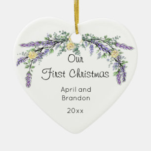 Yellow Rose Lavender  Eucalyptus   Christmas   Ceramic Ornament