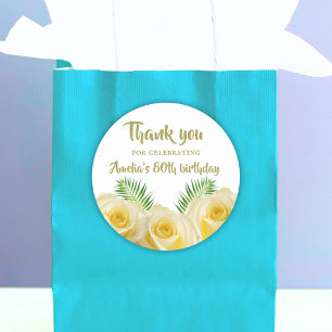 Yellow Rose Leaves Floral Birthday Thank you Classic Round Sticker