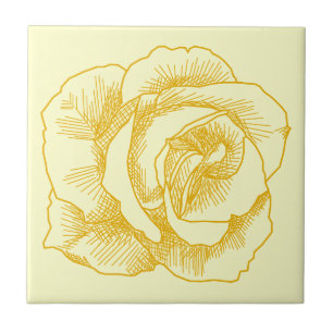 Yellow Rose Line Drawing Tile