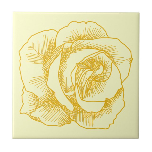 Yellow Rose Line Drawing Tile (Front)