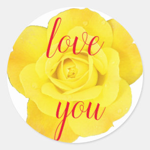 Yellow Rose Love You Floral Big Letters Cool Cute Classic Round Sticker