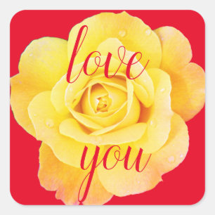 Yellow Rose Love You Floral Red Custom Cute Square Sticker