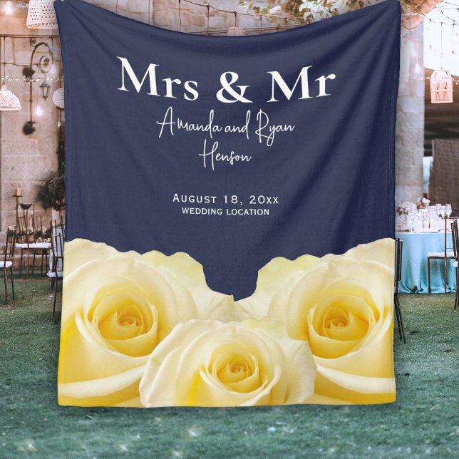 Yellow Rose Mrs. & Mr. Bridal Couple Wedding Gift Fleece Blanket (Creator Uploaded)