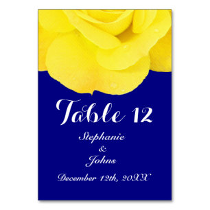 Yellow Rose Navy Blue Cute Unique Trendy Cool Table Number