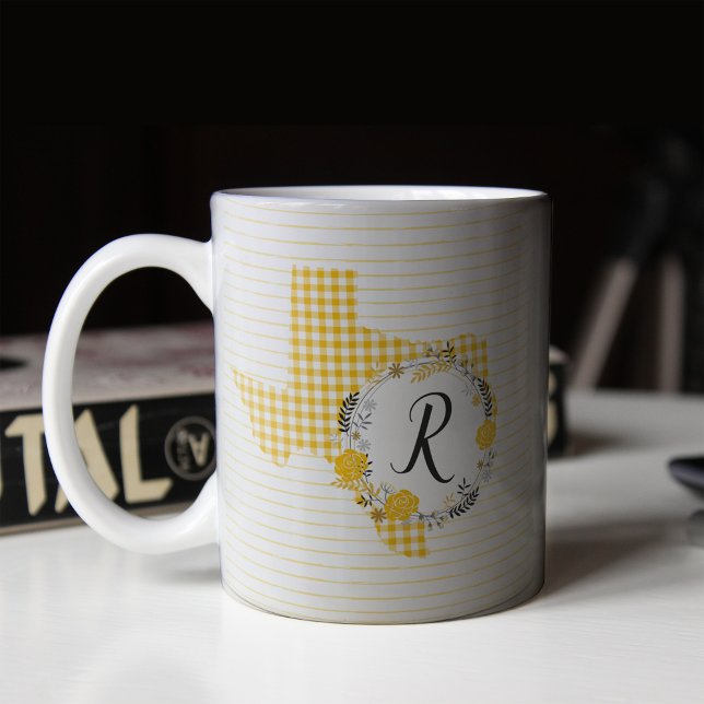 Yellow Rose of Texas - Gingham Monogram Coffee Mug (Creator Uploaded)