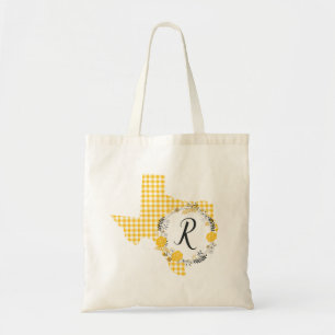 Yellow Rose of Texas - Gingham Monogram Tote Bag