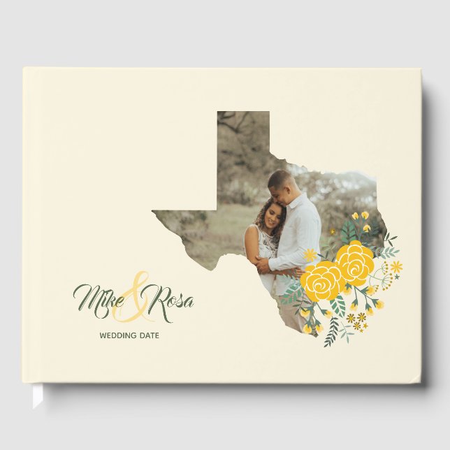Yellow Rose of Texas - Gingham State Wedding Guest Book (Front)