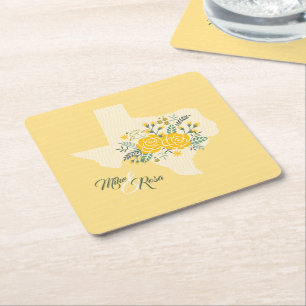 Yellow Rose of Texas - Gingham State Wedding Square Paper Coaster