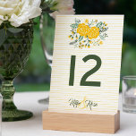 Yellow Rose of Texas - Gingham State Wedding Table Number<br><div class="desc">"She's the sweetest little rosebud that Texas ever knew ... ." Party decor for your Yellow Rose of Texas wedding with this simple table number. The state shape is in a tiny yellow gingham pattern, with a spray of yellow roses and leaves across it. Customise with your names. Matching wedding...</div>