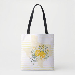 Yellow Rose of Texas - Gingham State with Roses Tote Bag