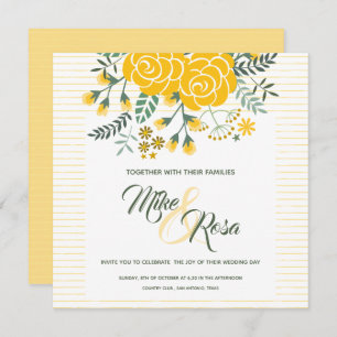 Yellow Rose of Texas - Gingham with Roses Wedding Invitation
