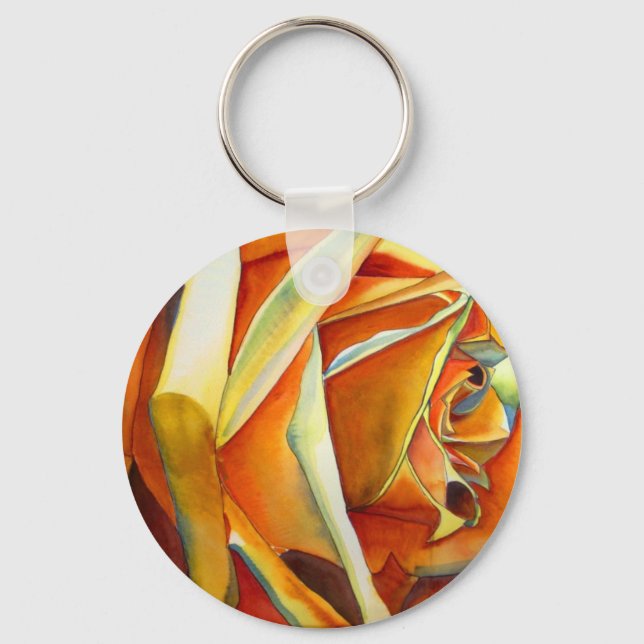 Yellow Rose original watercolor art flower Key Ring (Front)