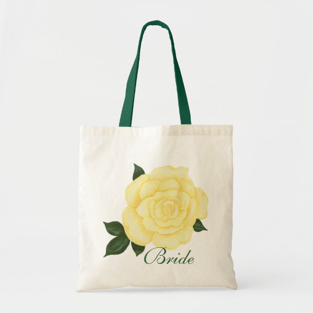 Yellow Rose Painting Wedding, Bride Floral Tote Bag (Front)