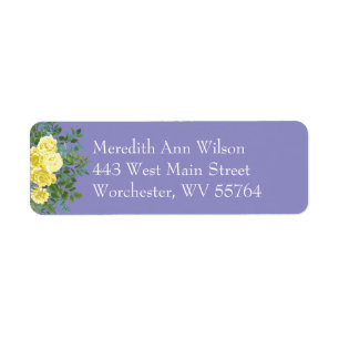 Yellow Rose Periwinkle Blue Floral Address Return Address Label