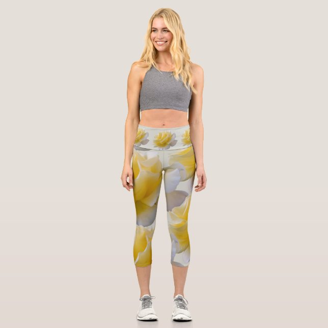 Yellow rose petals capri leggings (Front)