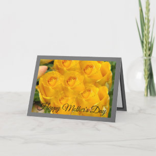 Yellow Rose Photo Pattern Grey Holiday Card