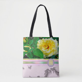 Yellow Rose Purple Marble Monogram TOTE BAG