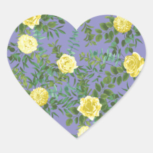 Yellow Rose & Purple Periwinkle Wedding Heart Sticker