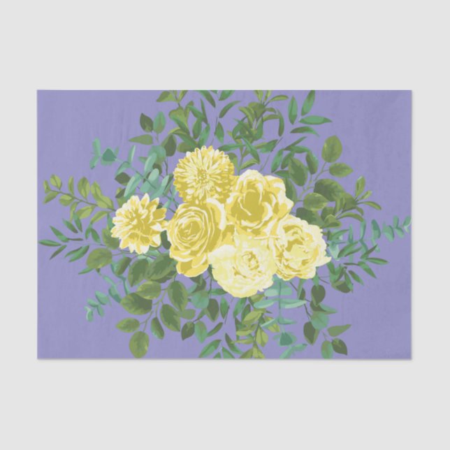 Yellow Rose & Purple Periwinkle Wedding Tissue Paper (Front)
