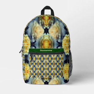 Yellow Rose Raindrops Floral Abstract Personalised Printed Backpack