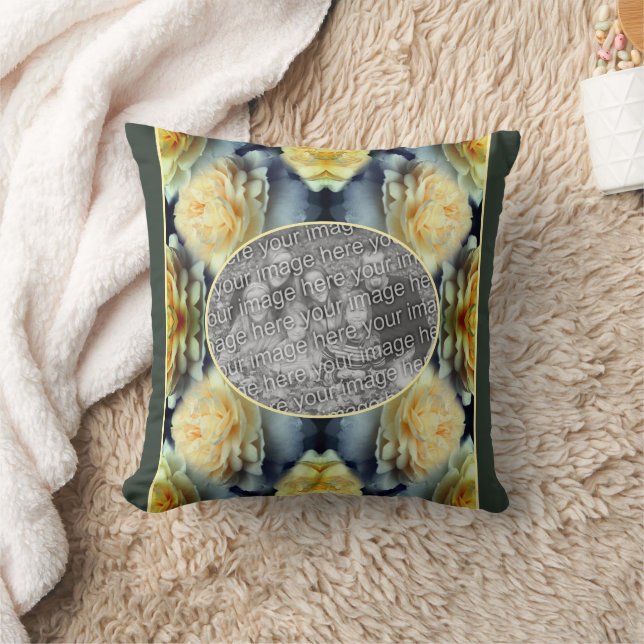 Yellow Rose Raindrops Frame Create Your Own Photo Cushion (Blanket)