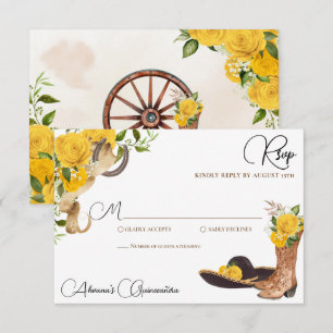 Yellow Rose Rustic Charro Western Quinceanera RSVP Card