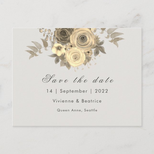 Yellow rose save the date elegant wedding announcement postcard (Front)