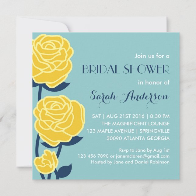 Yellow Rose Spring Flower Bridal Shower Invitation (Front)