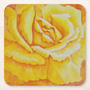 Yellow Rose Square Paper Coaster