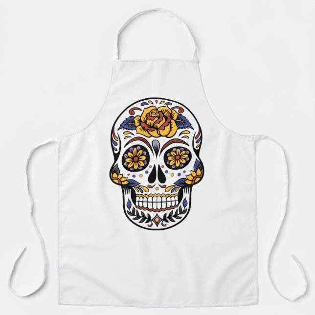 Yellow Rose Sugar Skull Apron (Front)