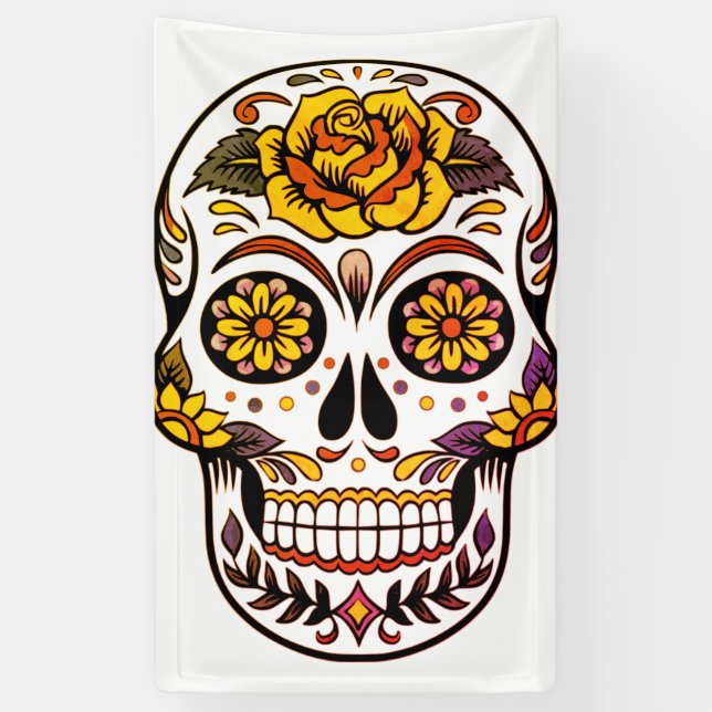 Yellow Rose Sugar Skull Banner (Vertical)