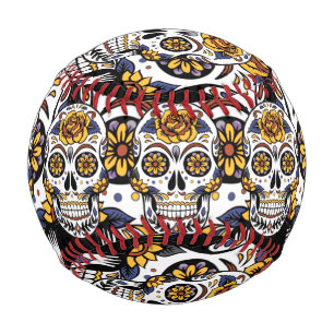Yellow Rose Sugar Skull Baseball