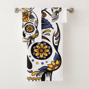 Yellow Rose Sugar Skull Bath Towel Set