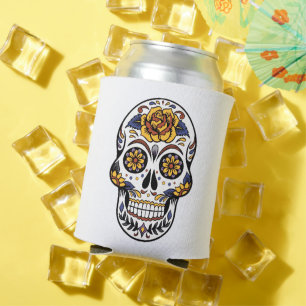 Yellow Rose Sugar Skull Can Cooler
