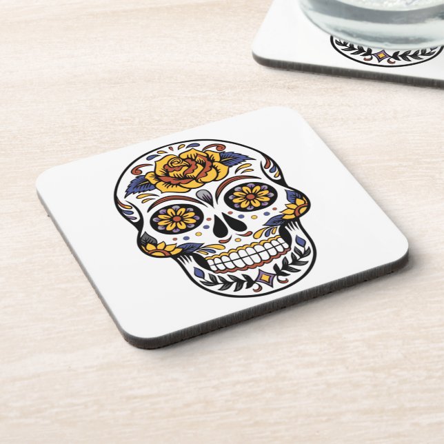 Yellow Rose Sugar Skull Coaster (Left Side)